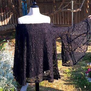 🌹✨Black Lace TORRID Top Off The Shoulder Bell Sleeves Elegant Romantic 🌹💐